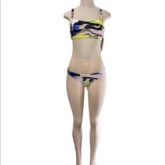 The Bikini Lab News Flash Artsy Bandeau Strappy Bikini Top Size Medium - Picture 10 of 12